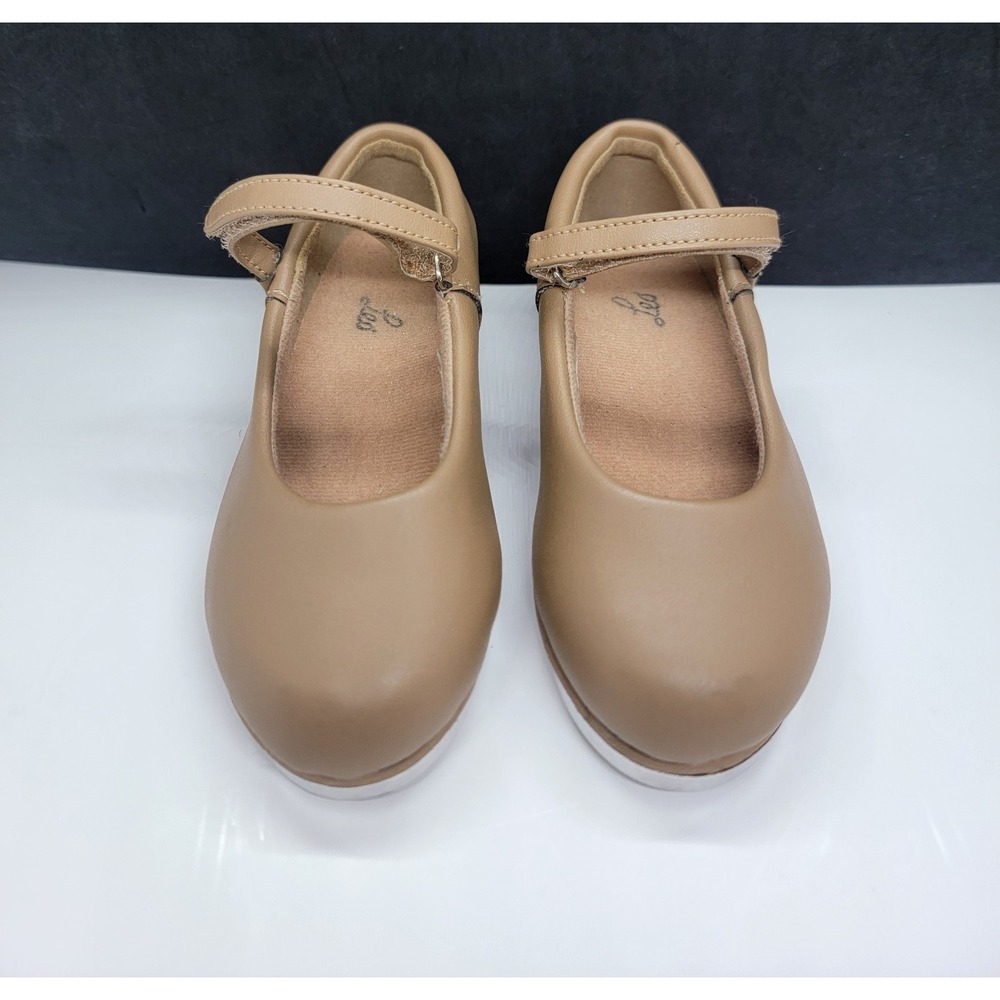 Beginner Tap Shoes Mary Jane Beige Nude Non Leather Size 8M Little Girls By Leo